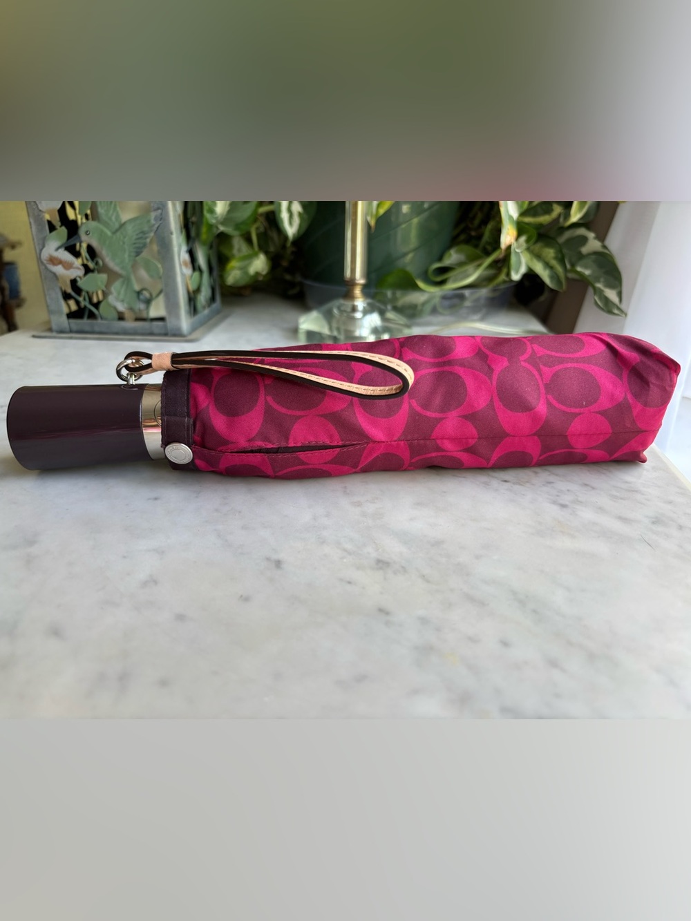 Coach Signature Red and Brown Automatic Umbrella NWOT